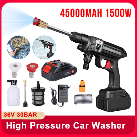 1500W 30BAR Wireless High Pressure Car Wash Washer Gun 45000mAh Foam Generator Water Gun Spray Cleaner Car Washing Machine